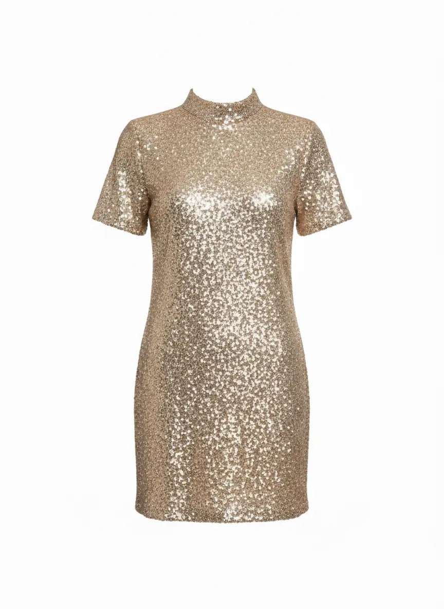 Abito in paillettes con apertura a goccia sul retro IRONICA M/L / Champagne