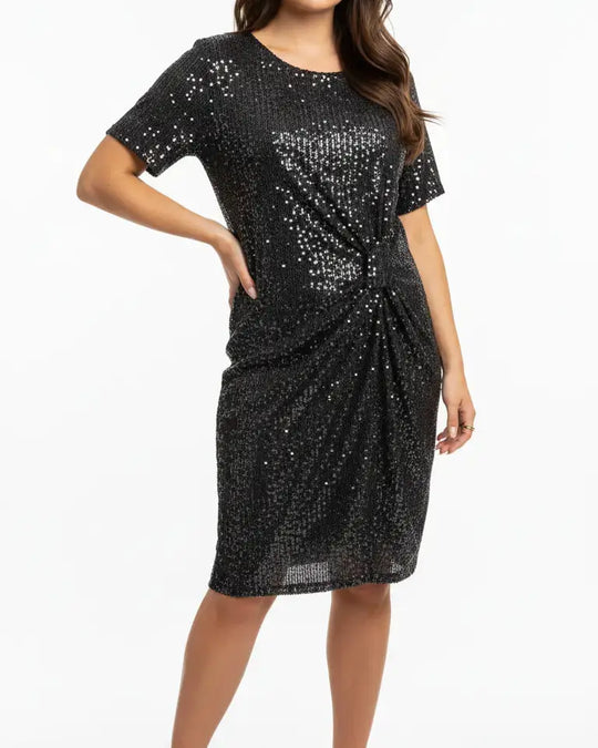 Abito in paillettes con arriccio frontale DORABELLA