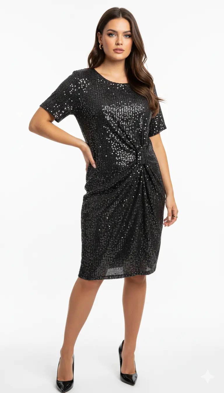 Abito in paillettes con arriccio frontale DORABELLA