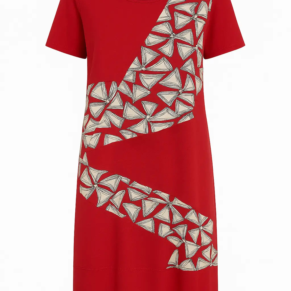 Abito in viscosa a tinta unita con inserti stampati DORABELLA PIU' Rosso-India-49-58-IT