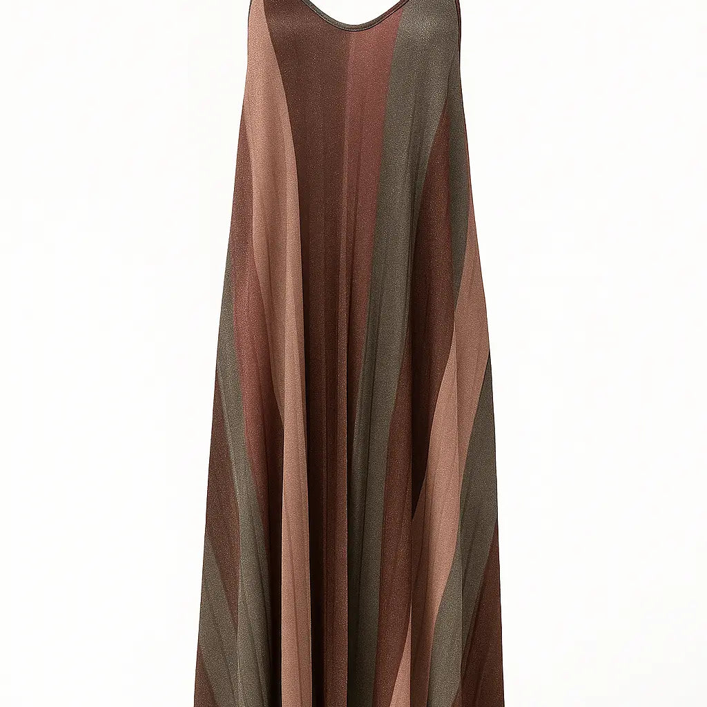 Abito lungo a bretelline in tessuto lurex plissetato a fantasia DORABELLA Verde-oliva-Taglia-Unica-48-50-o-XL-XXL