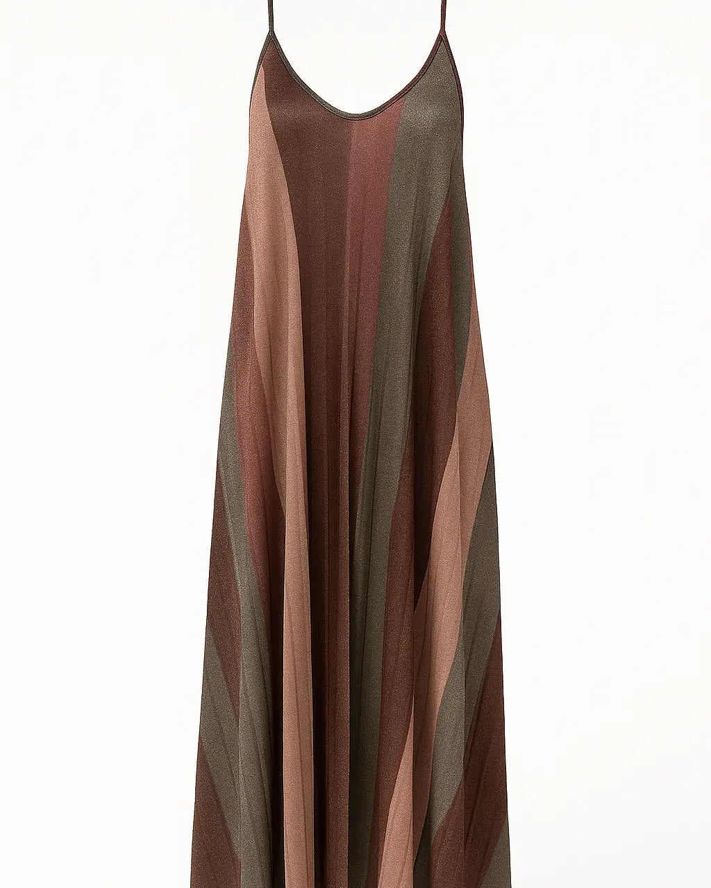 Abito lungo a bretelline in tessuto lurex plissetato a fantasia DORABELLA Verde-oliva-Taglia-Unica-48-50-o-XL-XXL