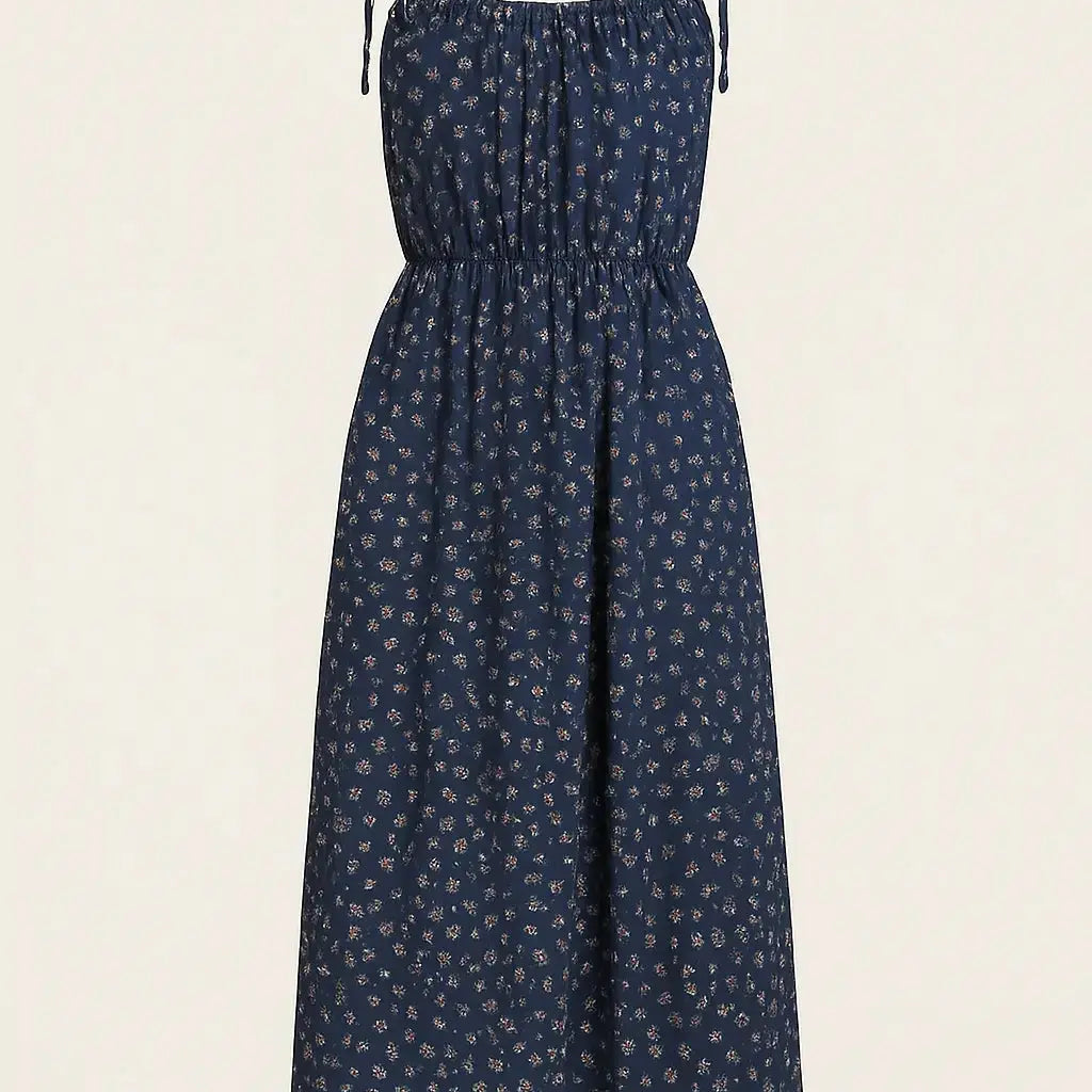 Abito lungo con bretelline allacciate in tessuto stampato DORABELLA Deep-Blue-Navy-Taglia-Unica-48-50-o-XL-XXL