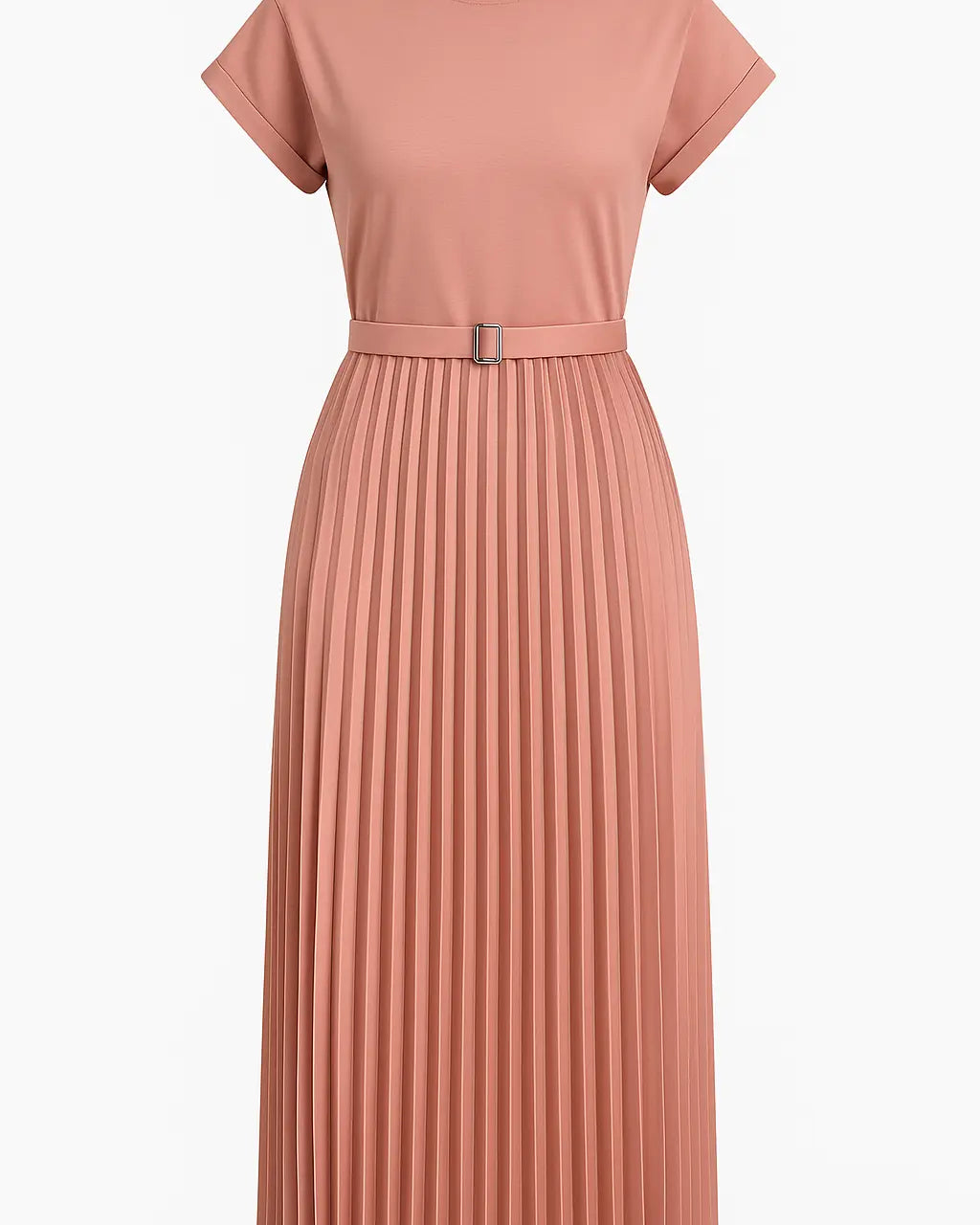 Abito lungo con cintura e gonna plissè Unica by Dorabella Rosa-Blush-Taglia-unica-44-46-o-M-L