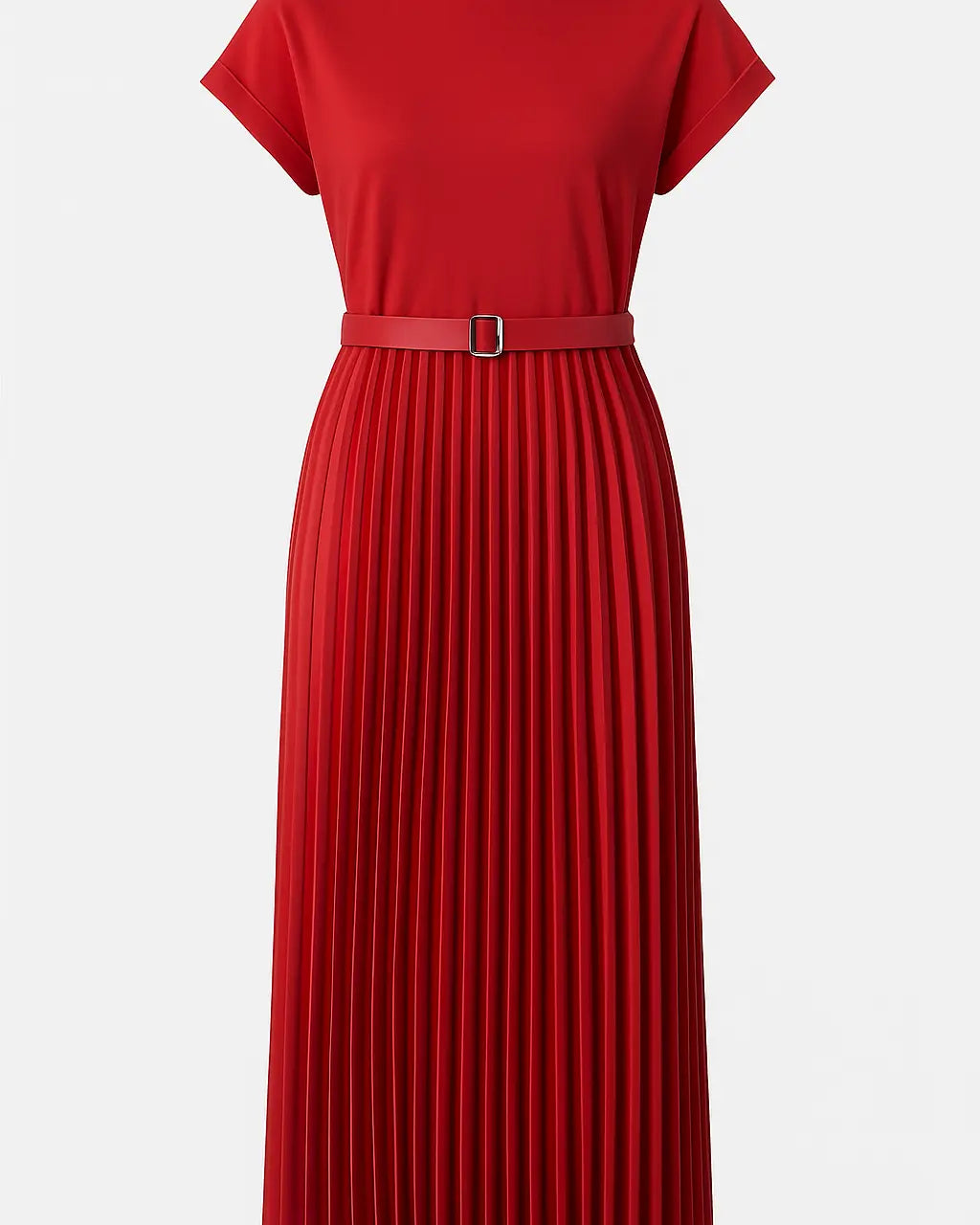 Abito lungo con cintura e gonna plissè Unica by Dorabella Rosso-Taglia-unica-44-46-o-M-L