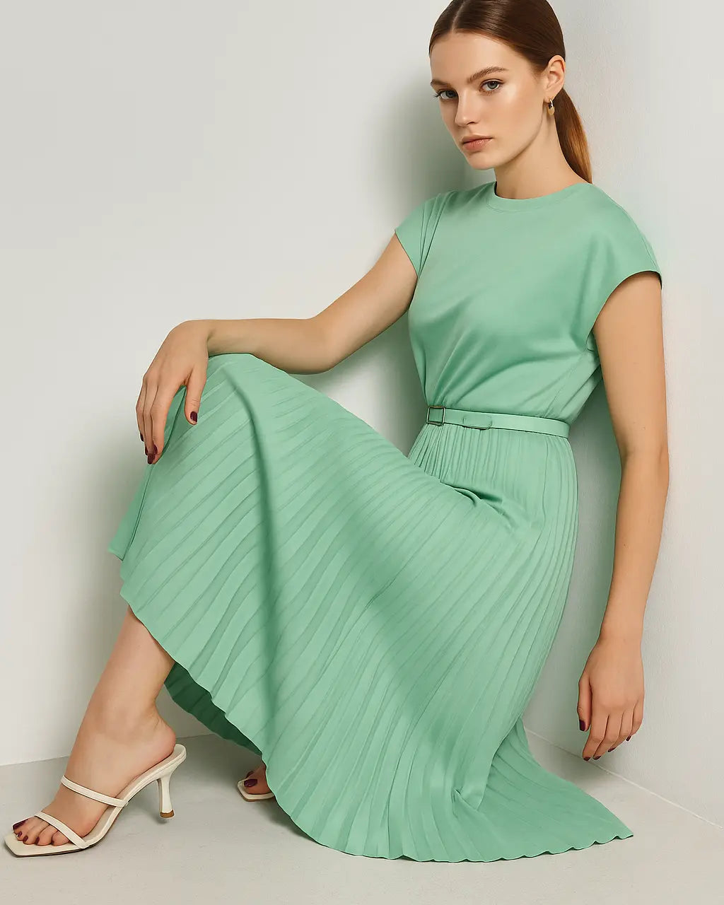 Abito lungo con cintura e gonna plissè Unica by Dorabella