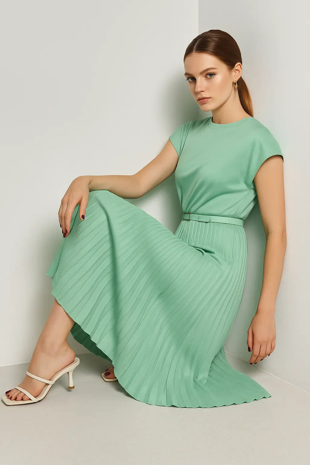 Abito lungo con cintura e gonna plissè Unica by Dorabella