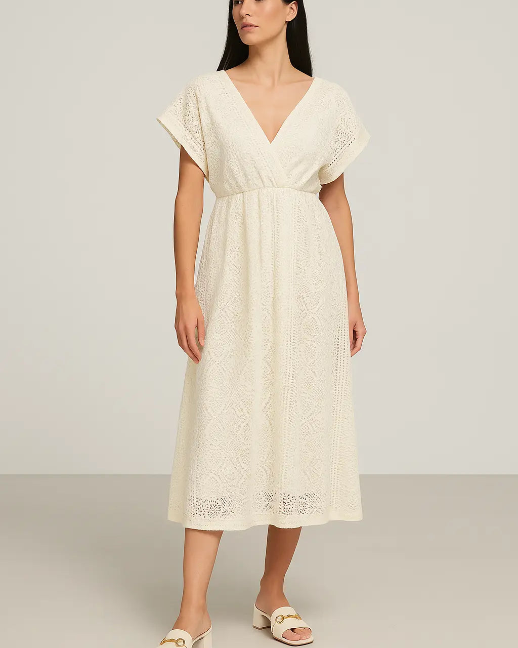 Abito lungo con scollo incrociato e vita elastica Unica by Dorabella