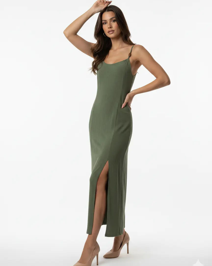 Abito lungo con spalline sottili e spacco laterale Unica by Dorabella