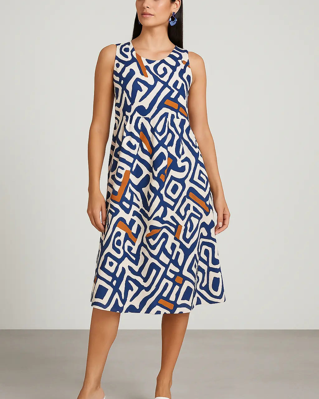 Abito lungo e svasato in cotone a fantasia DORABELLA