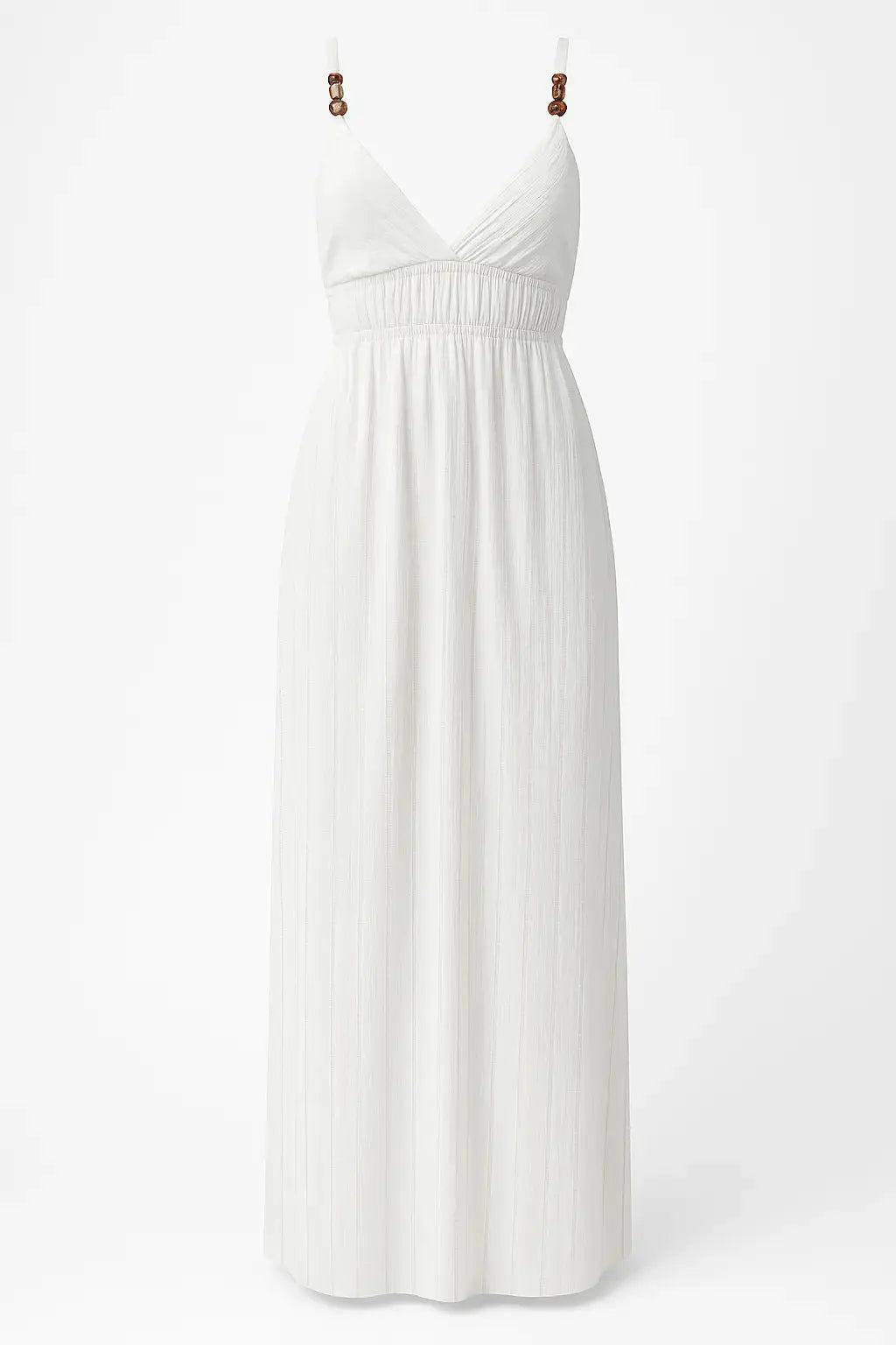 Abito lungo gessato con spalline regolabili e dettaglio con pietre Unica by Dorabella