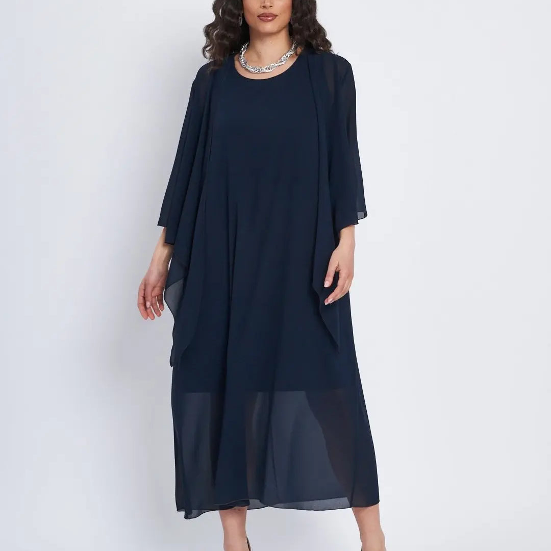 Abito lungo giromanica con spolvero BLU DORABELLA XXL