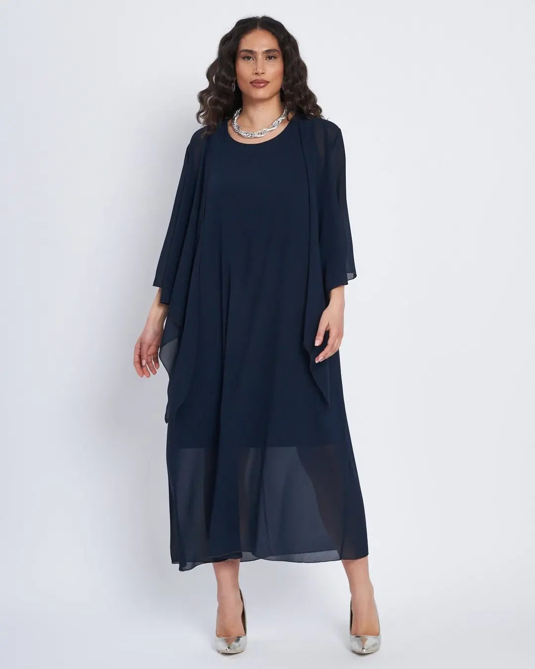 Abito lungo giromanica con spolvero BLU DORABELLA XXL