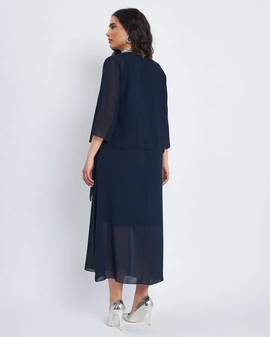 Abito lungo giromanica con spolvero BLU DORABELLA