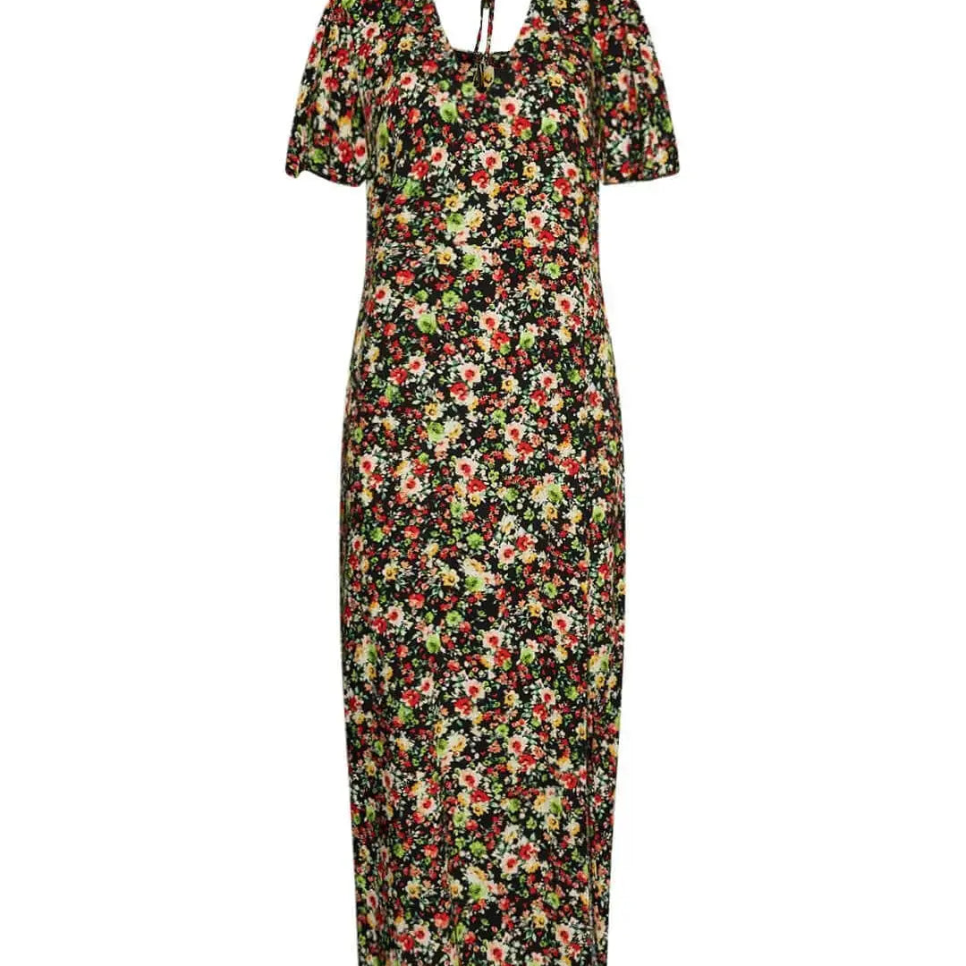 Abito lungo in fantasia floreale con spacco ROSSO DORABELLA