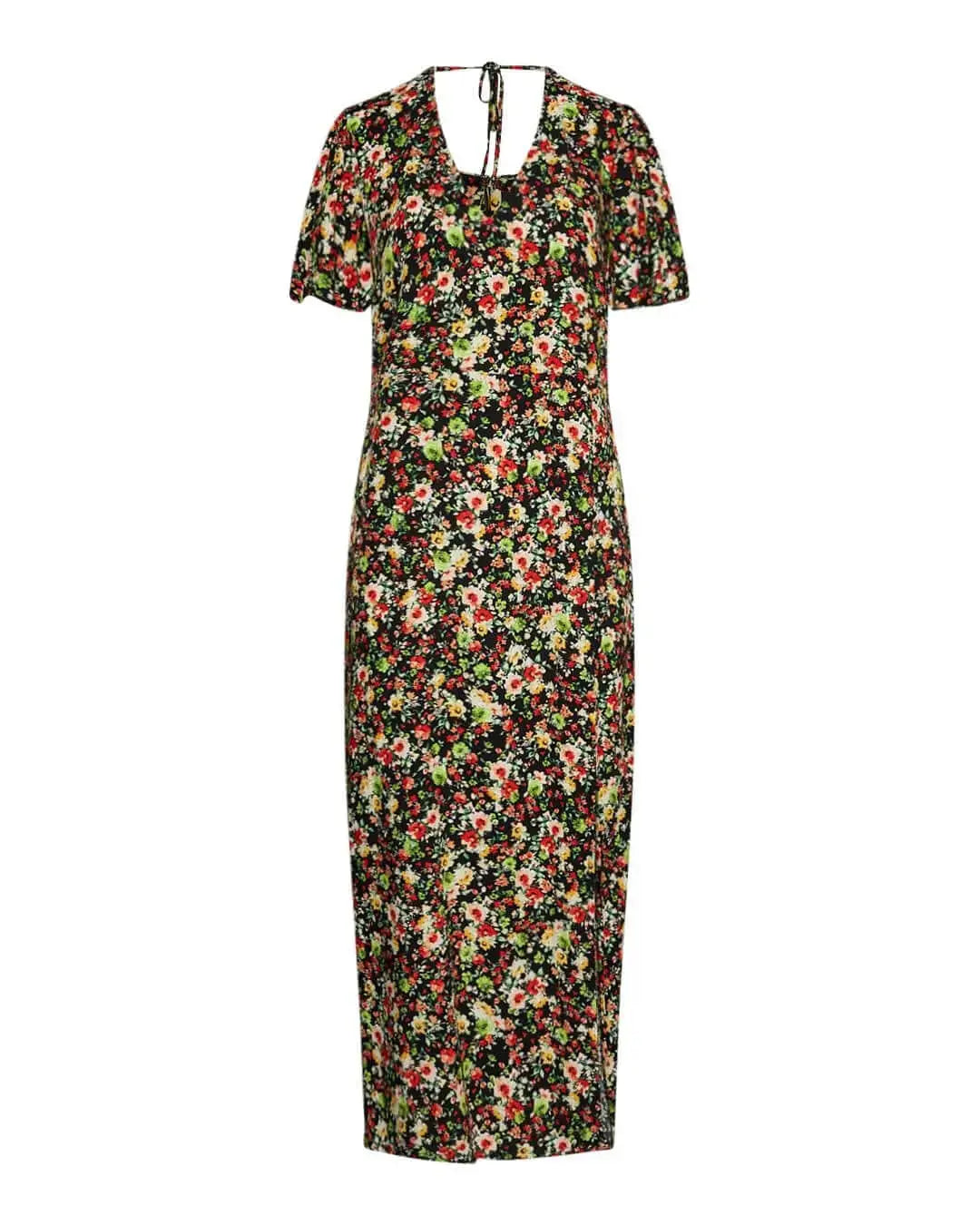 Abito lungo in fantasia floreale con spacco ROSSO DORABELLA