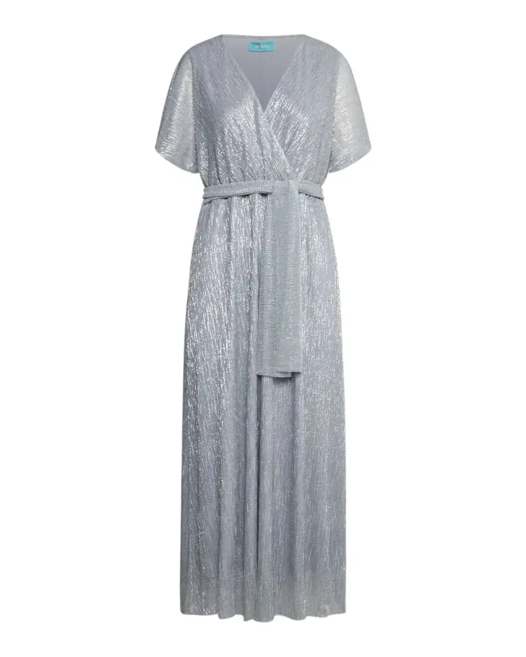 Abito lungo in tessuto lurex con fusciacca in vita. ARGENTO DORABELLA