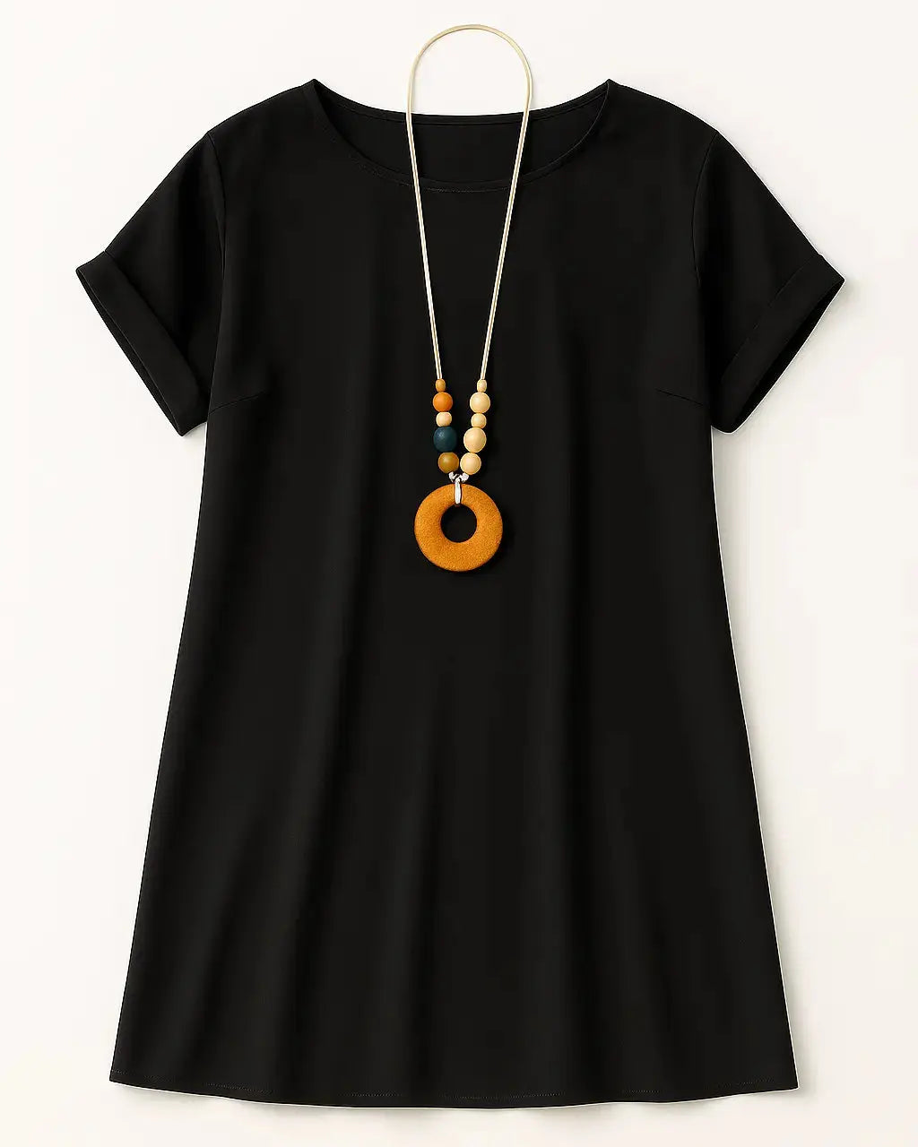 Abito mezza manica con collana accessorio Unica by Dorabella Taglia-Unica-Curvy-fino-alla-54-Nero