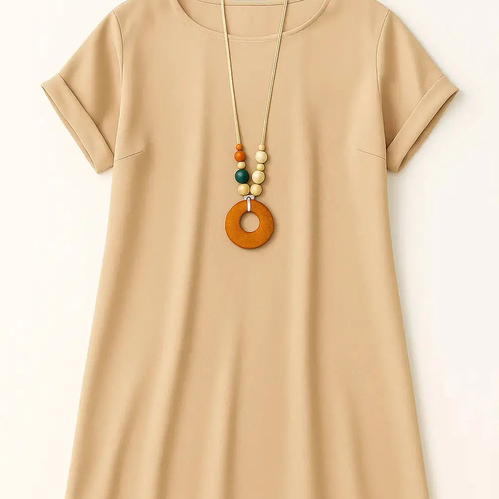 Abito mezza manica con collana accessorio Unica by Dorabella Taglia-Unica-Curvy-fino-alla-54-Beige