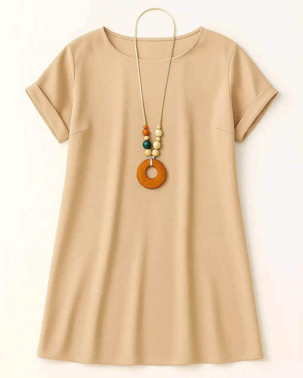Abito mezza manica con collana accessorio Unica by Dorabella Taglia-Unica-Curvy-fino-alla-54-Beige