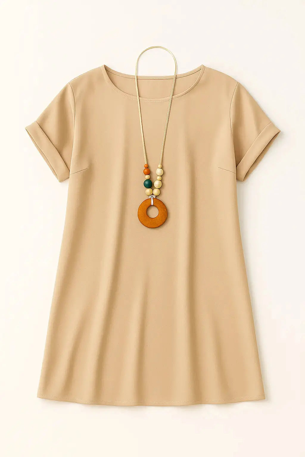 Abito mezza manica con collana accessorio Unica by Dorabella Taglia-Unica-Curvy-fino-alla-54-Beige