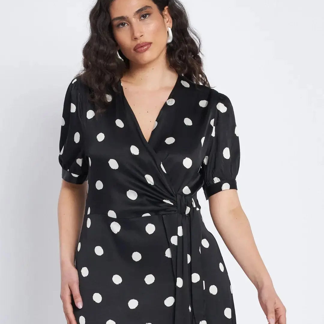 Abito midi a fantasia con scollo incrociato NERO DORABELLA XXL