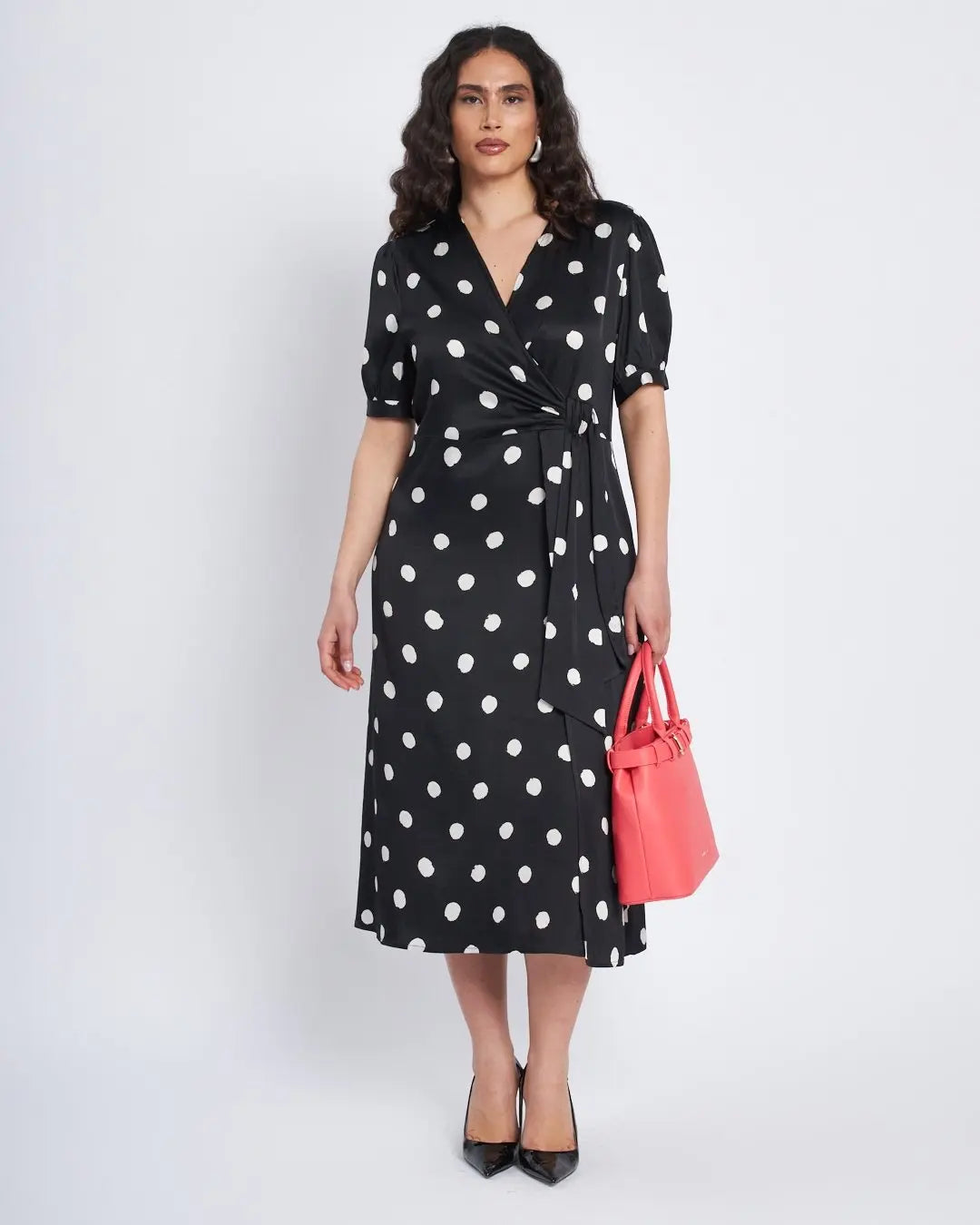 Abito midi a fantasia con scollo incrociato NERO DORABELLA