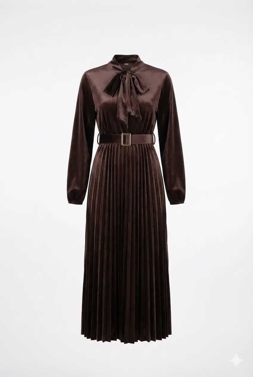 Abito midi con cintura e gonna plissè IRONICA