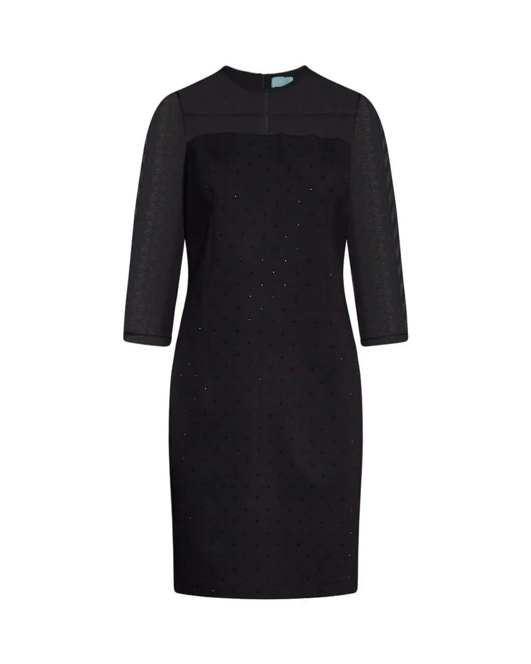 Abito midi con dettagli strass ed inserti in microrete NERO DORABELLA