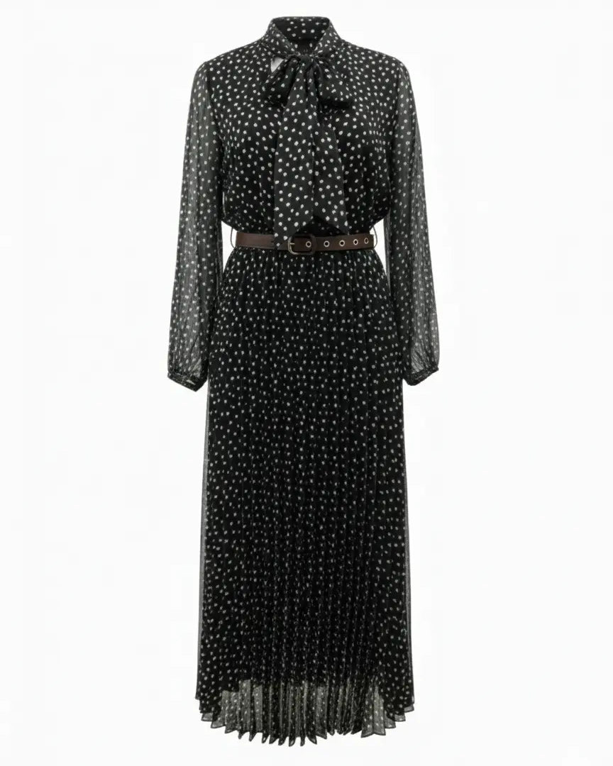 Abito midi con gonna plissé con fiocco e micro-cuori IRONICA