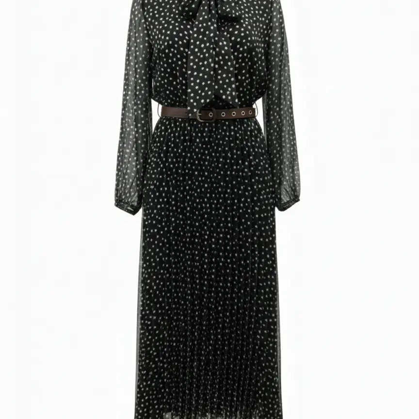 Abito midi con gonna plissé con fiocco e micro-cuori IRONICA