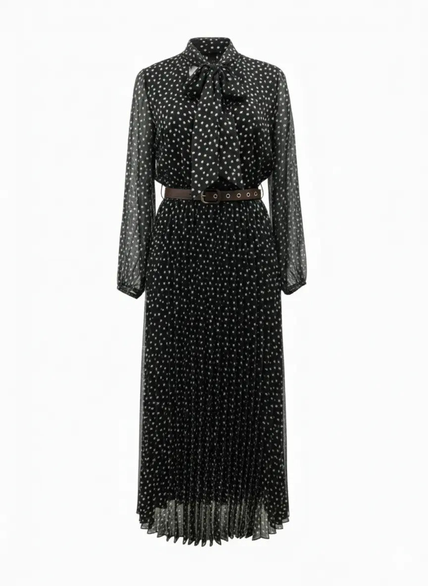 Abito midi con gonna plissé con fiocco e micro-cuori IRONICA