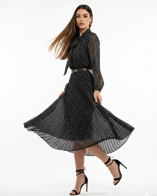 Abito midi con gonna plissé con fiocco e micro-cuori IRONICA