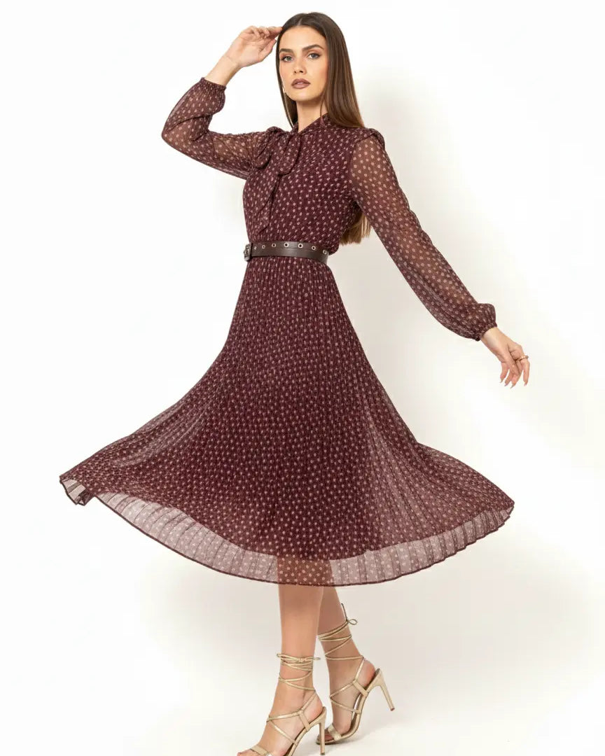 Abito midi con gonna plissé con fiocco e micro-cuori IRONICA