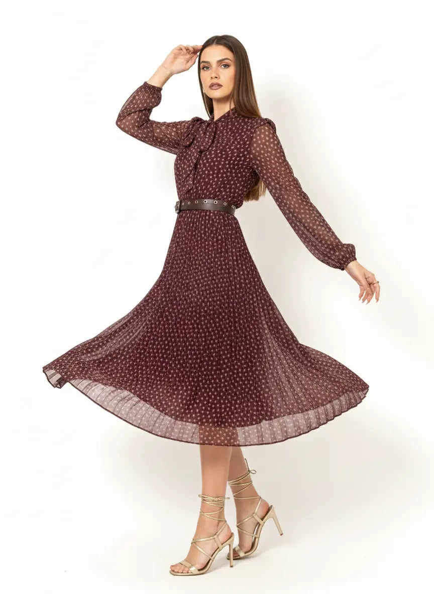 Abito midi con gonna plissé con fiocco e micro-cuori IRONICA