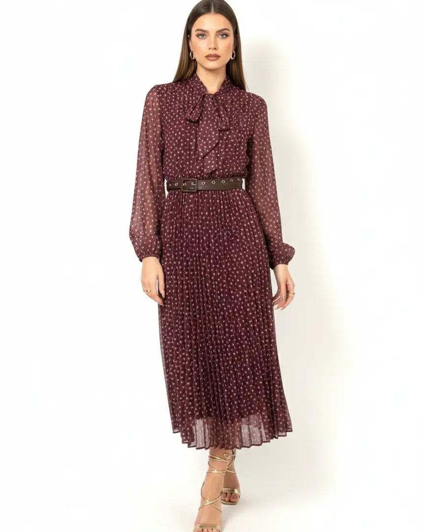 Abito midi con gonna plissé con fiocco e micro-cuori IRONICA