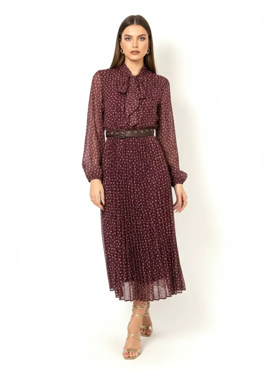 Abito midi con gonna plissé con fiocco e micro-cuori IRONICA