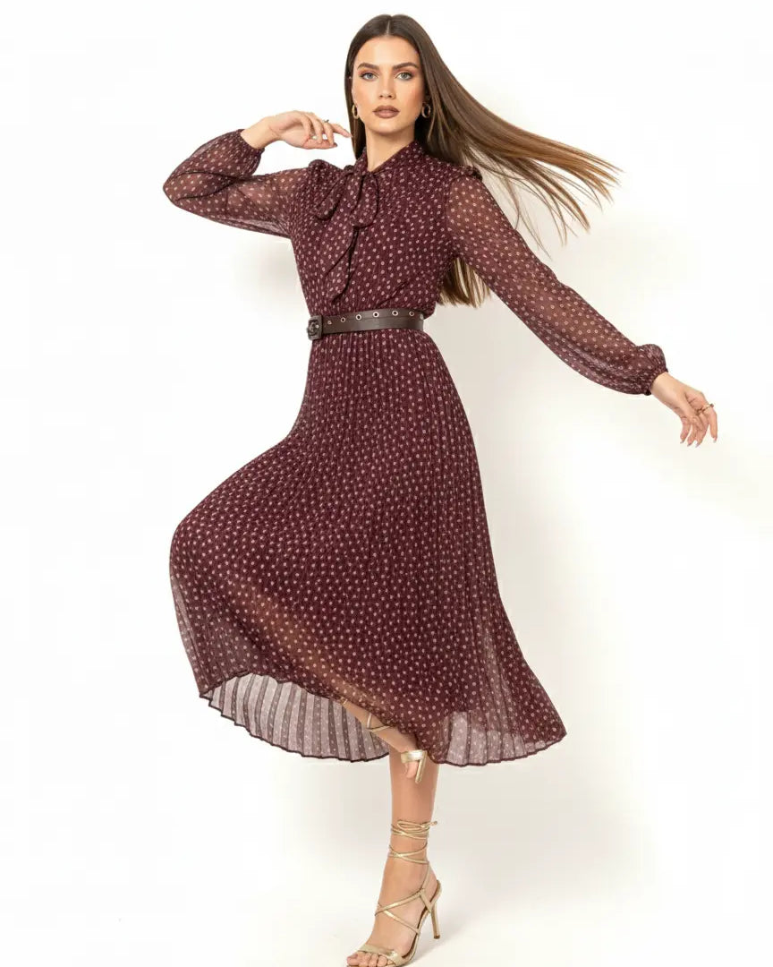 Abito midi con gonna plissé con fiocco e micro-cuori IRONICA