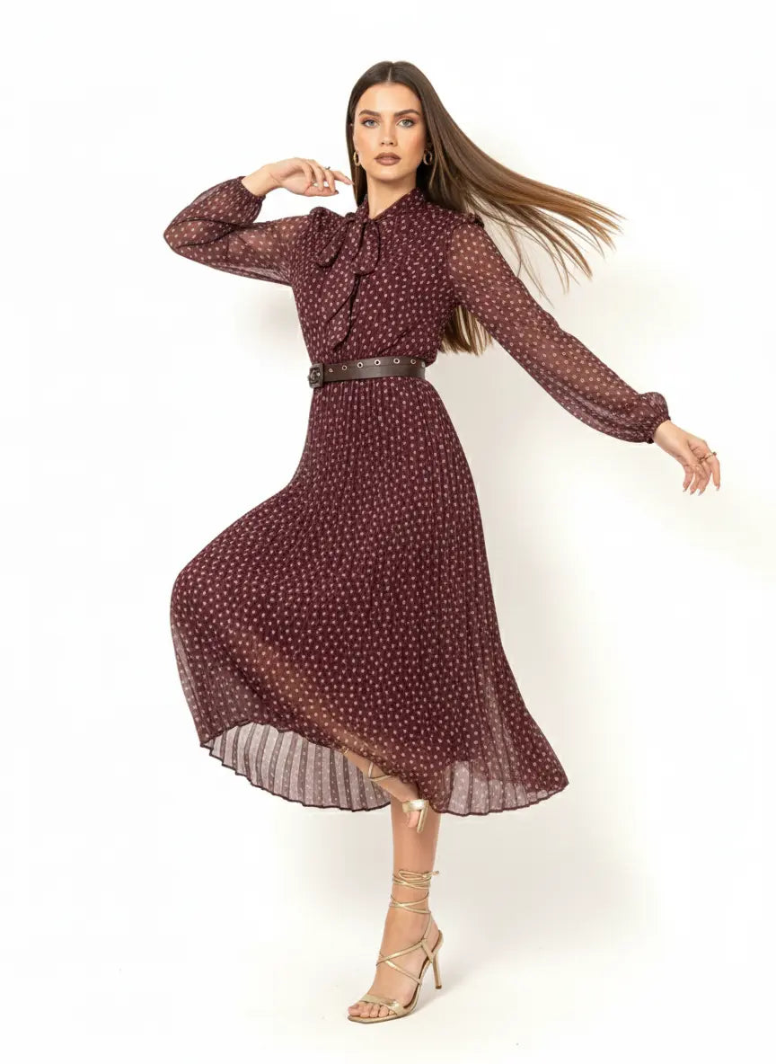 Abito midi con gonna plissé con fiocco e micro-cuori IRONICA