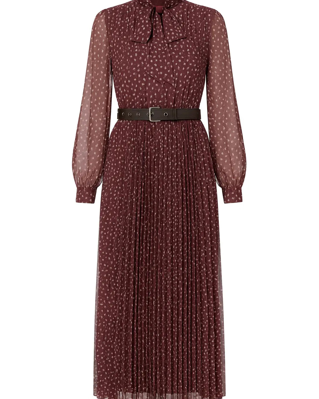 Abito midi con gonna plissé con fiocco e micro-cuori IRONICA Taglia unica (44/46 o M/L) / Vino