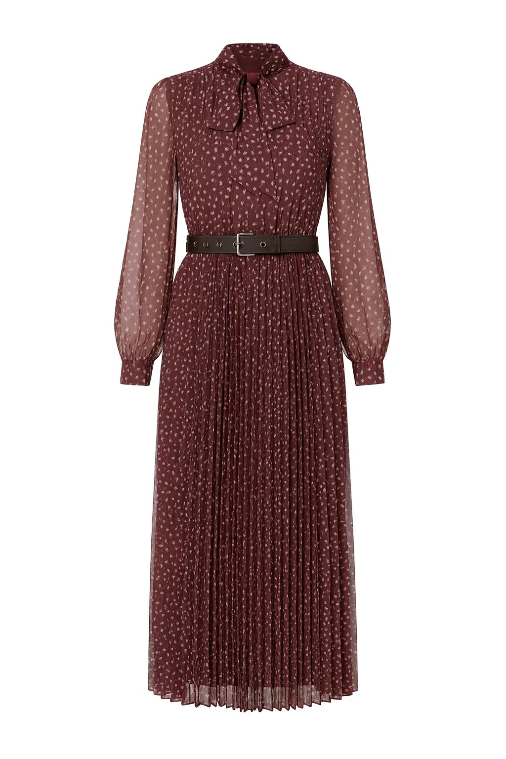 Abito midi con gonna plissé con fiocco e micro-cuori IRONICA Taglia unica (44/46 o M/L) / Vino