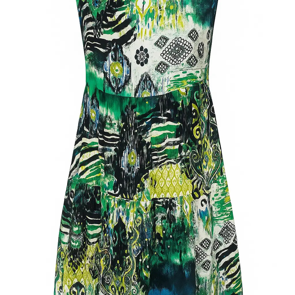 Abito midi con scollo a cappuccio e a giromanica in viscosa stampata DORABELLA Verde-XXL