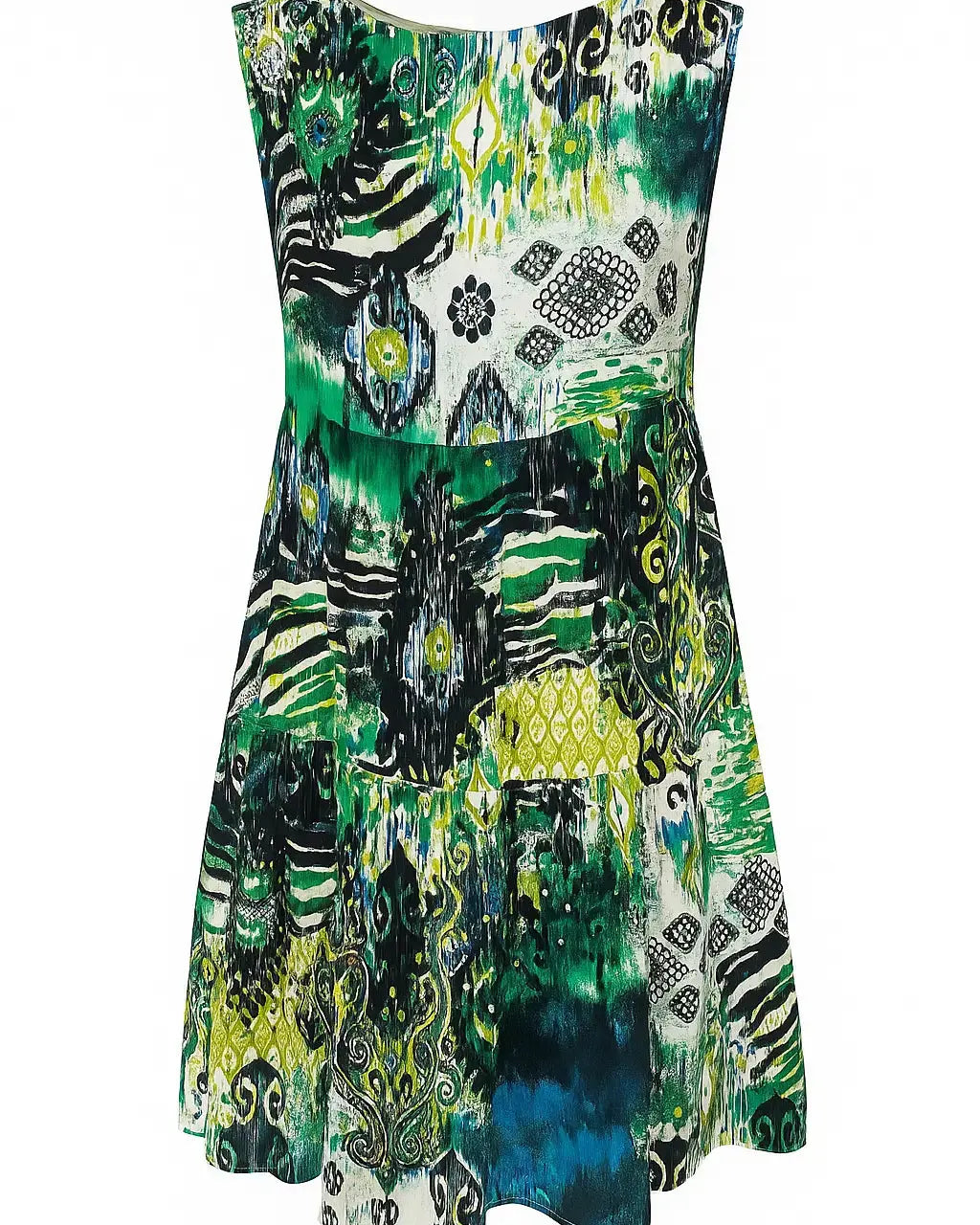 Abito midi con scollo a cappuccio e a giromanica in viscosa stampata DORABELLA Verde-XXL