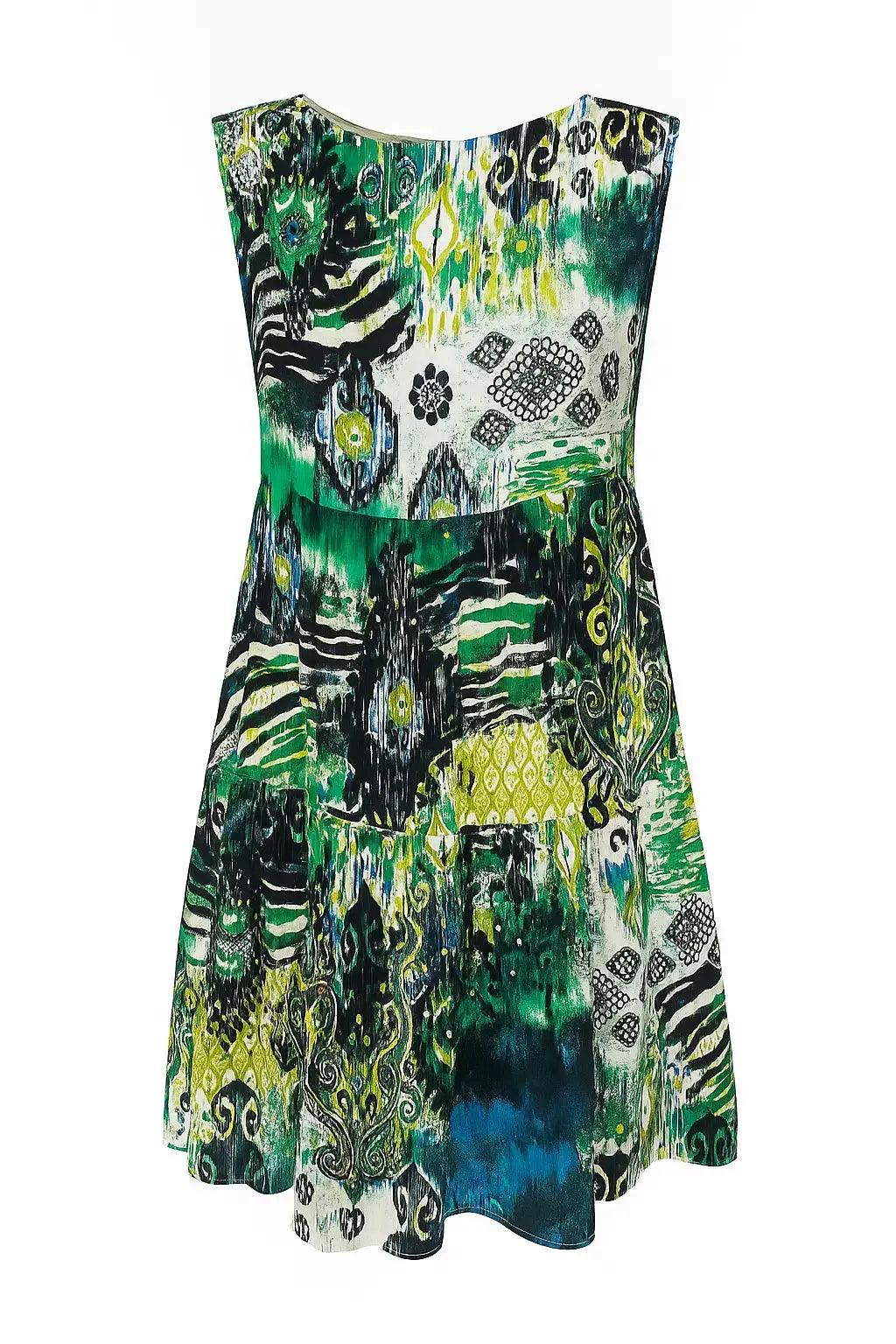 Abito midi con scollo a cappuccio e a giromanica in viscosa stampata DORABELLA Verde-XXL