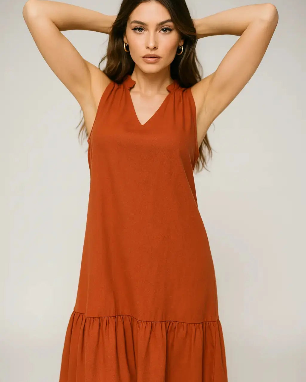 Abito midi giromanica con scollo a V DORABELLA