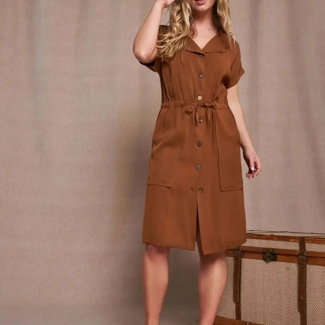 Abito midi in twill di misto viscosa con coulisse in vita MORO DORABELLA XXL