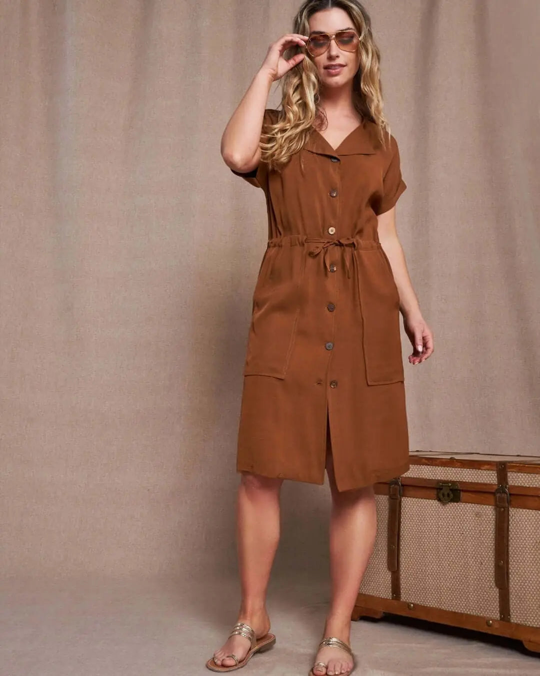 Abito midi in twill di misto viscosa con coulisse in vita MORO DORABELLA XXL