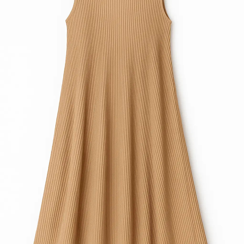 Abito plissettato giromanica Unica by Dorabella camel-Taglia-Unica-Curvy-fino-alla-54