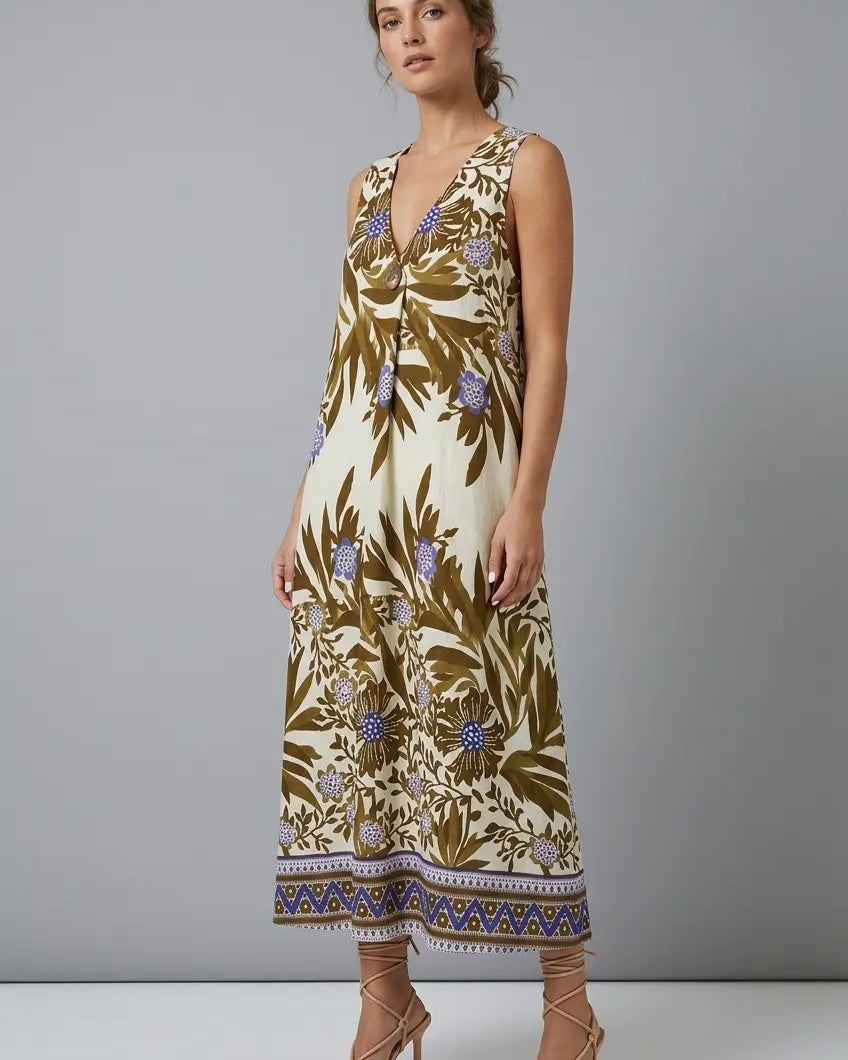 Abito scollo a V con bottone DORABELLA