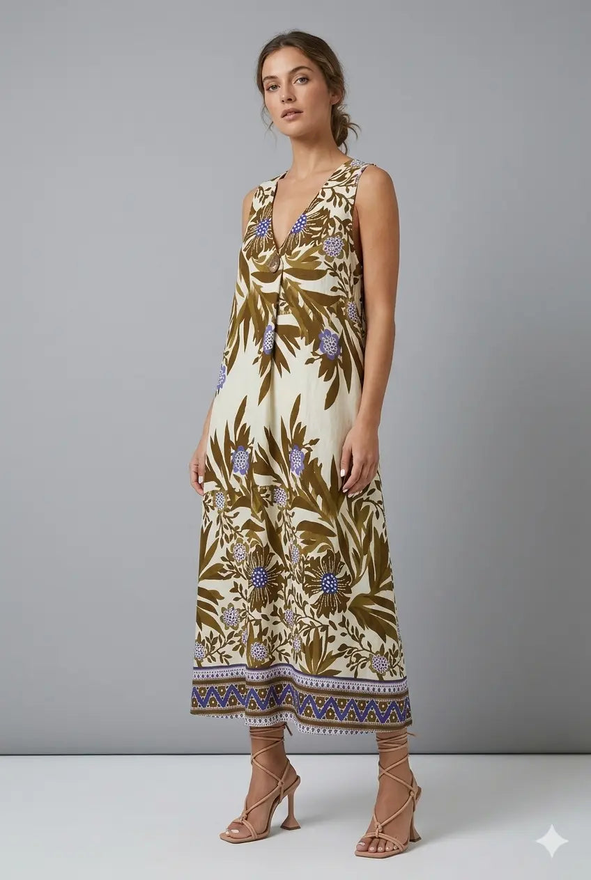 Abito scollo a V con bottone DORABELLA